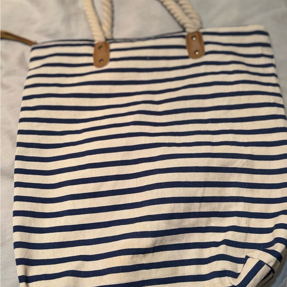 summer & rose Navy and White Striped Rope-Handle Tote